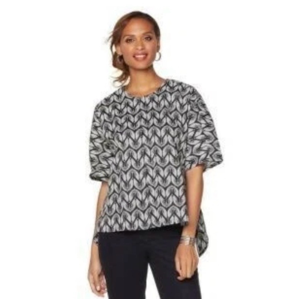 Seven7 x Melissa McCarthy Business Casual Office Peacock Satin Tunic Top Size 1X